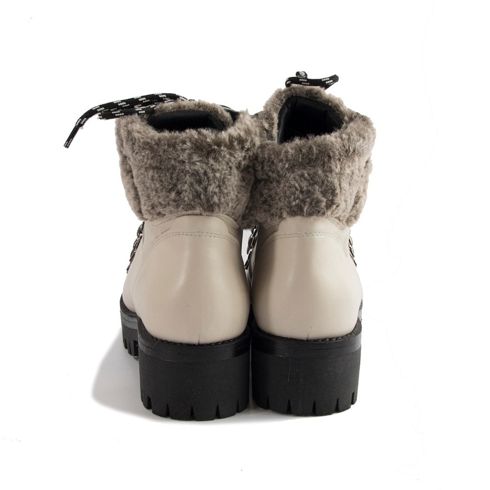 Maiden Lane Ivory Leather Marbut Faux Fur Boots 39 - Picture 4 of 8